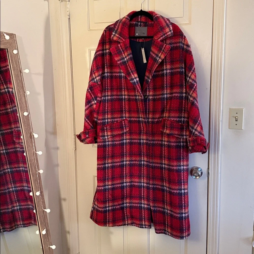 Anthropologie Wool-Blend Check Coat